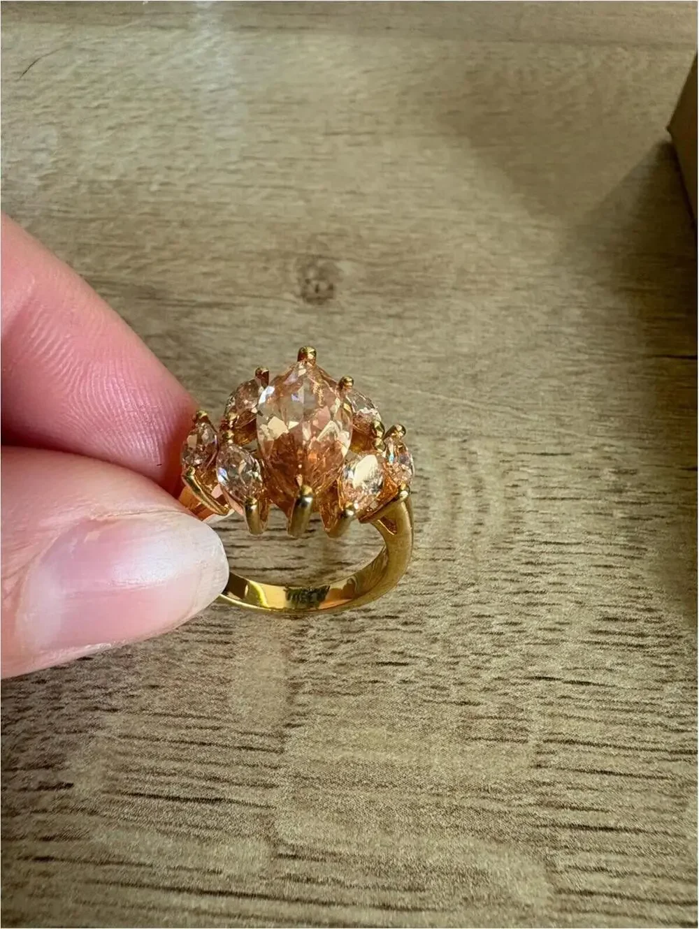 Gold-Tone Peach Crystal Cluster Statement Ring - Size 6.5